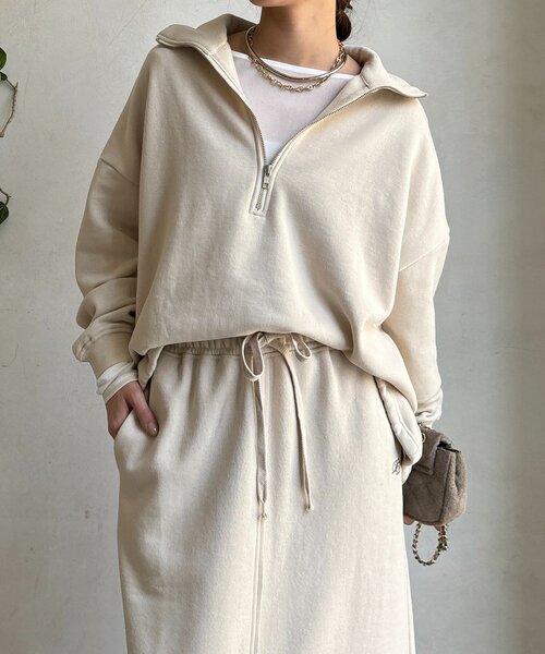 DouDou（ドゥドゥ）の「裏起毛ドロストハーフジッププルオーバー（Tシャツ/カットソー・レディース・ブラック/アイボリー/チャコールグレー・FREE）」の14枚目の写真