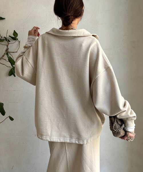 DouDou（ドゥドゥ）の「裏起毛ドロストハーフジッププルオーバー（Tシャツ/カットソー・レディース・ブラック/アイボリー/チャコールグレー・FREE）」の15枚目の写真