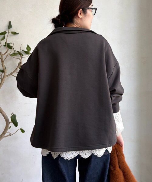 DouDou（ドゥドゥ）の「裏起毛ドロストハーフジッププルオーバー（Tシャツ/カットソー・レディース・ブラック/アイボリー/チャコールグレー・FREE）」の21枚目の写真