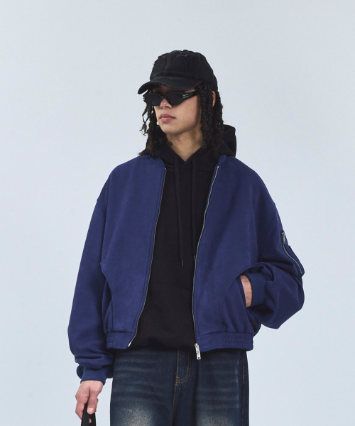 87-STAN148 カーブドポケットラインブルゾンスエードジャケットネイビー