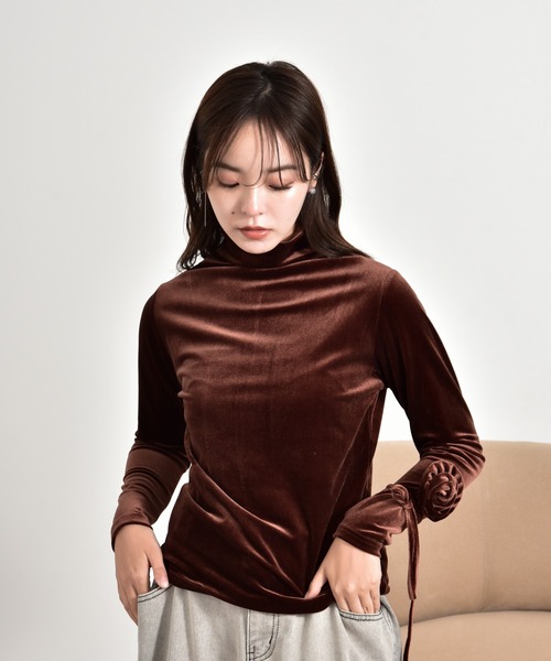 Y/lim(イリム)の「チョーカー付きハイネックベロアTシャツ(Tシャツ/カットソー・レディース・ブラウン・FREE)」の1枚目の写真