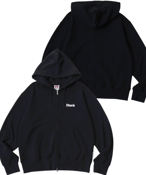 BEN DAVIS(ベンデイビス)の「BEN DAVIS/ベンデイビス 70's FIT ZIP HOODIE/レギュラーフィット 裏毛 ロゴ ワンポイント刺繍 短丈 スウェット ジップアップパーカー フーディー/レディース メンズ(パーカー・メンズ・ネイビー/ブラック/グレー・M/XL/L)」の2枚目の写真