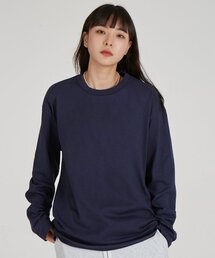 ベーシックラウンドネック13番手綿ロングスリーブTシャツ_ネイビー