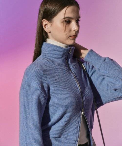 KOLEAT（コレット）の「[ウールver.] レディース クロップニットジップアップカーディガン [ブルー] 長袖カラーセーターver.（カーディガン/ボレロ・レディース・その他・FREE）」の3枚目の写真