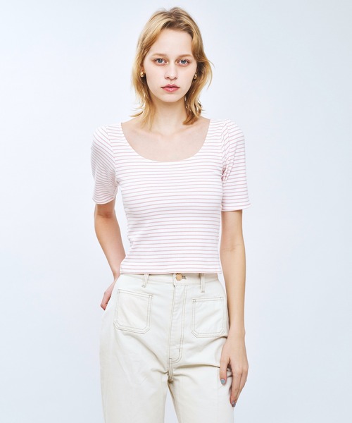 DEICY（デイシー）の「ボーダーバックリボンカットソー（Tシャツ/カットソー・レディース・ピンク/レッド・FREE）」の2枚目の写真