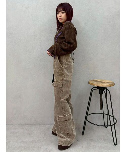 EVRIS（エヴリス）の「コーデュロイワークパンツ（その他パンツ・レディース・グリーン/ベージュ・SMALL/MEDIUM）」の4枚目の写真