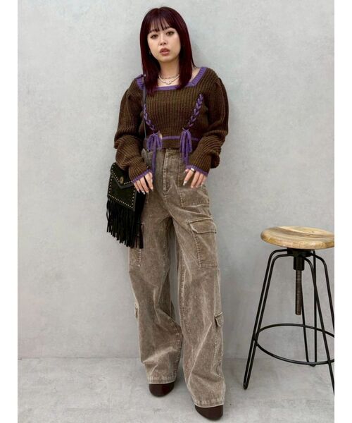 EVRIS（エヴリス）の「コーデュロイワークパンツ（その他パンツ・レディース・グリーン/ベージュ・SMALL/MEDIUM）」の5枚目の写真