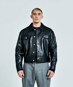 新品 25SS【DES PRES】ラムレザー クルーネックジャケット ラムレザー クルーネックジャケット（ノーカラージャケット）｜DES