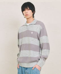 BOLD STRIPE COLLAR KNIT [GRAY]