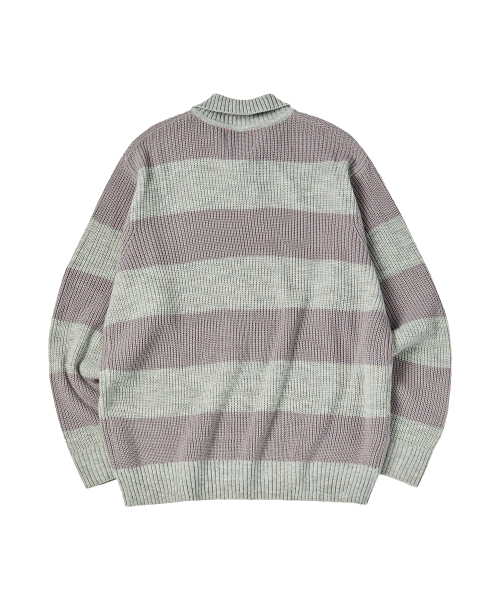 COMONINOZ（コモニノズ）の「BOLD STRIPE COLLAR KNIT [GRAY]（ニット/セーター・メンズ・グレー・SMALL/MEDIUM/LARGE）」の3枚目の写真