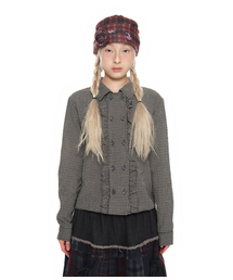 Double Button Frill Check Shirt_black