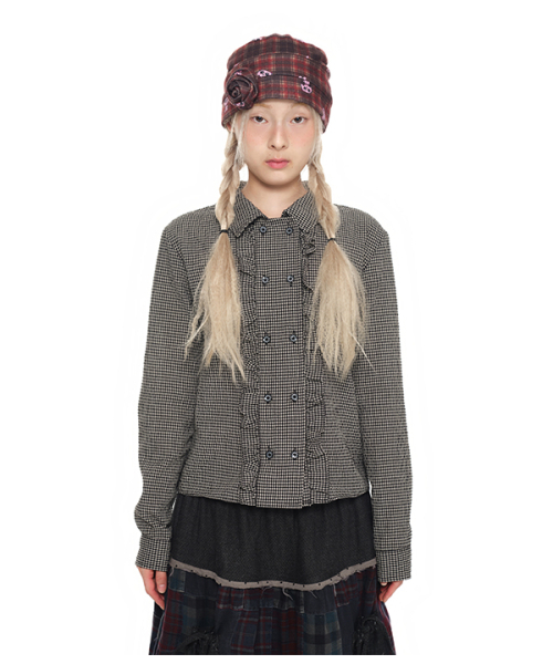youthbath(ユースバース)の「Double Button Frill Check Shirt_black(シャツ/ブラウス・レディース・その他・SMALL/MEDIUM)」の1枚目の写真
