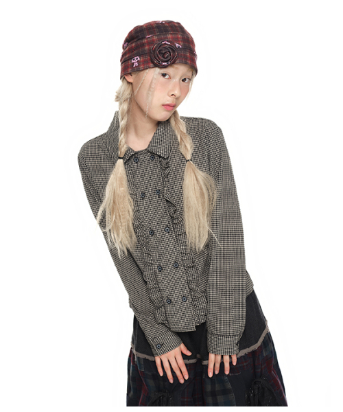 youthbath(ユースバース)の「Double Button Frill Check Shirt_black(シャツ/ブラウス・レディース・その他・SMALL/MEDIUM)」の4枚目の写真