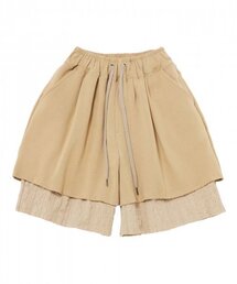 TWISTED ELASTIC LAYERED 1/2 PANTS (Beige)