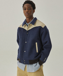 MAGOODGAN（メックウッドガン）の「バスティ 5703 ウエスタンウールパディング ネイビー スタジアムジャケット（スタジャン）」