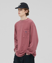 [M~4XL] ピグメントロングスリーブポケットTシャツ_レッド