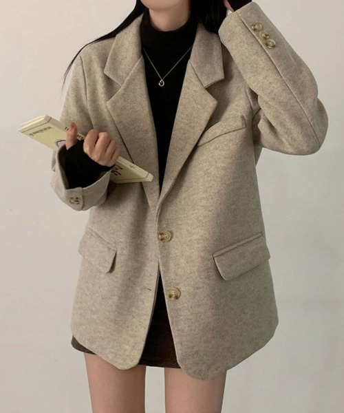 MAISON DE THERESE(メゾン ド テレーズ)の「ミドル丈 ルーズシルエットテーラードジャケット(テーラードジャケット・レディース・ブラック/ベージュ・FREE)」の3枚目の写真