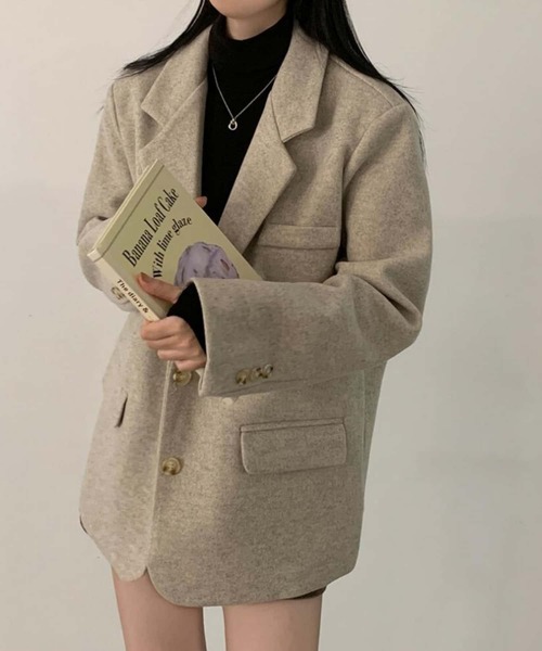 MAISON DE THERESE(メゾン ド テレーズ)の「ミドル丈 ルーズシルエットテーラードジャケット(テーラードジャケット・レディース・ブラック/ベージュ・FREE)」の6枚目の写真
