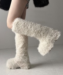 ※※【 ２color 】厚底フェイクシャギーファーロングブーツ ／ platform fake shaggy fur long boots