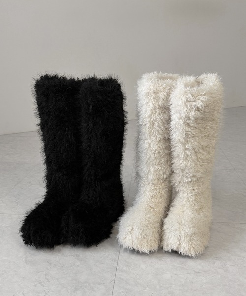 me+em select(ミームセレクト)の「※※【 2color 】厚底フェイクシャギーファーロングブーツ / platform fake shaggy fur long boots(ブーツ・レディース・アイボリー/ブラック・39/38/37)」の19枚目の写真