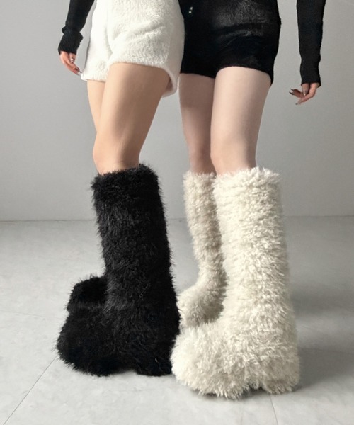 me+em select(ミームセレクト)の「※※【 2color 】厚底フェイクシャギーファーロングブーツ / platform fake shaggy fur long boots(ブーツ・レディース・アイボリー/ブラック・39/38/37)」の21枚目の写真