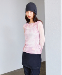 WM PRINTED MESH LONG SLV TEE pink