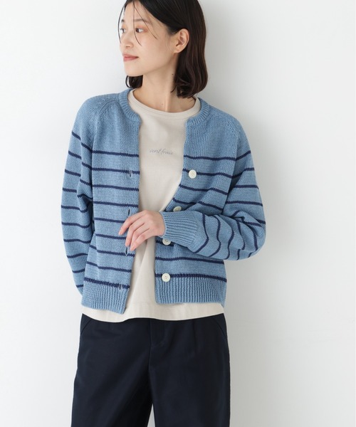 human woman（ヒューマンウーマン）の「◆【ウォッシャブル】マコットンキーネックカーディガン（カーディガン/ボレロ・レディース・グレー/レッド/グリーン/ブルー系その他3・MEDIUM）」の3枚目の写真