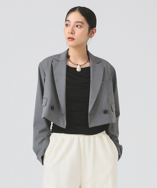 Ray BEAMS（レイビームス）の「2ボタン W クロップド ジャケット（テーラードジャケット・レディース・ブラック/グレー・0/1）」の12枚目の写真