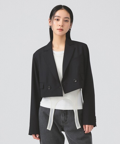 Ray BEAMS（レイビームス）の「2ボタン W クロップド ジャケット（テーラードジャケット・レディース・ブラック/グレー・0/1）」の16枚目の写真