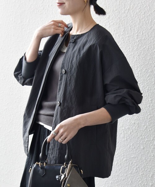 SHIPS any:〈洗濯機可能〉ナイロン タスラン ノーカラー Aライン