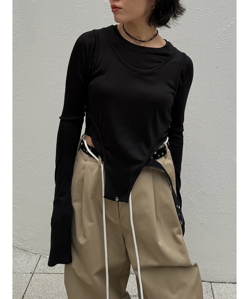 ELCHELE（エルチェレ）の「PIPING LS TOP（Tシャツ/カットソー・レディース・ホワイト/ブラック/ライトブルー・FREE）」の3枚目の写真