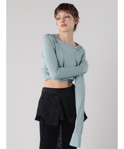 ELCHELE（エルチェレ）の「PIPING LS TOP（Tシャツ/カットソー・レディース・ホワイト/ブラック/ライトブルー・FREE）」の6枚目の写真