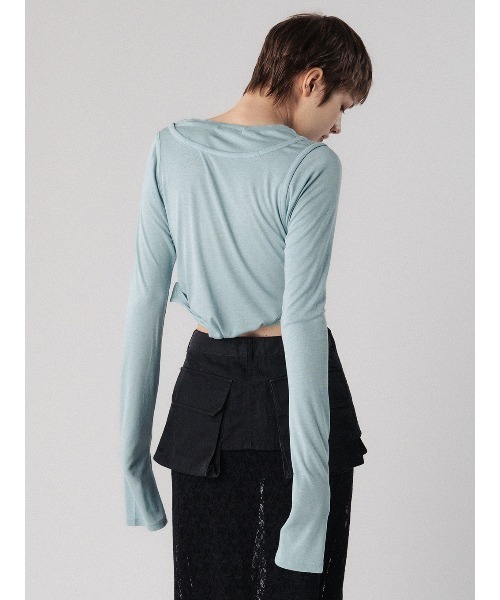 ELCHELE（エルチェレ）の「PIPING LS TOP（Tシャツ/カットソー・レディース・ホワイト/ブラック/ライトブルー・FREE）」の5枚目の写真