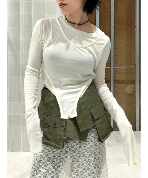 ELCHELE（エルチェレ）の「PIPING LS TOP（Tシャツ/カットソー・レディース・ホワイト/ブラック/ライトブルー・FREE）」の9枚目の写真