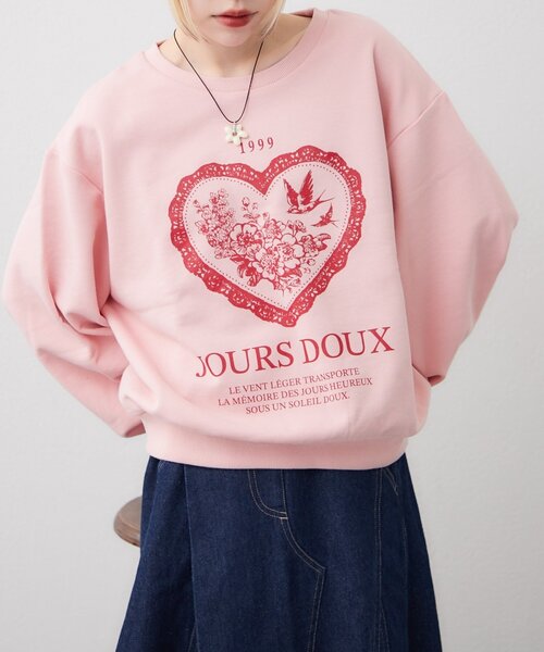 w closet（ダブルクローゼット）の「ハートロゴスウェット（Tシャツ/カットソー・レディース・アイボリー/ピンク・FREE）」の2枚目の写真