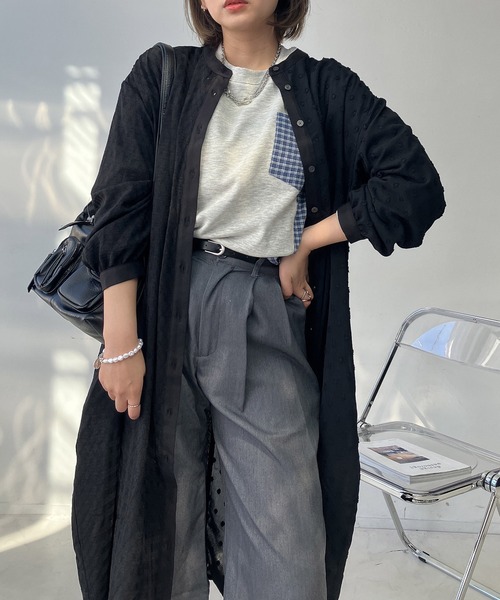 AS KNOW AS plus（アズノゥアズプラス）の「○スッキリ見え 柄切り替えコクーンシルエットワンピース（ワンピース・レディース・ネイビー系/ダークグリーン系/ブラック系・FREE）」の6枚目の写真