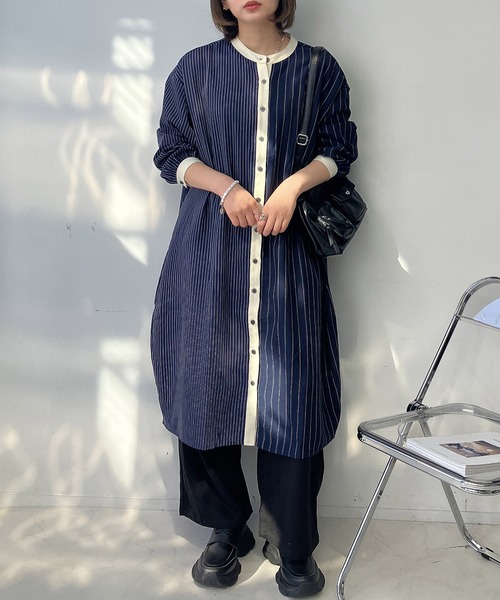 AS KNOW AS plus（アズノゥアズプラス）の「○スッキリ見え 柄切り替えコクーンシルエットワンピース（ワンピース・レディース・ネイビー系/ダークグリーン系/ブラック系・FREE）」の11枚目の写真