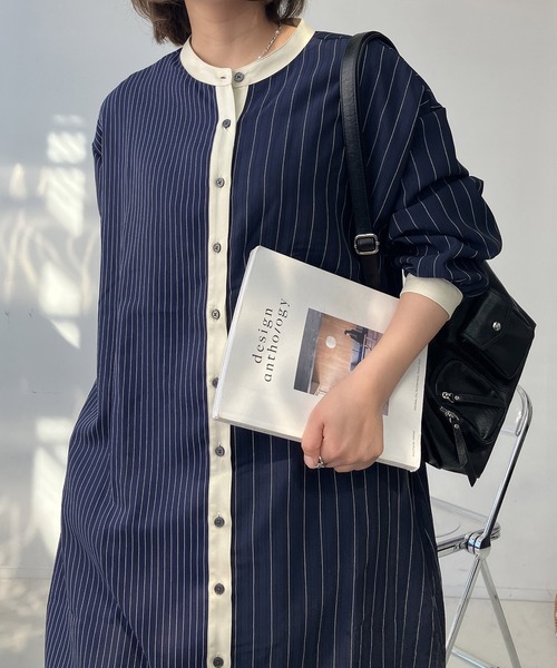 AS KNOW AS plus（アズノゥアズプラス）の「○スッキリ見え 柄切り替えコクーンシルエットワンピース（ワンピース・レディース・ネイビー系/ダークグリーン系/ブラック系・FREE）」の12枚目の写真