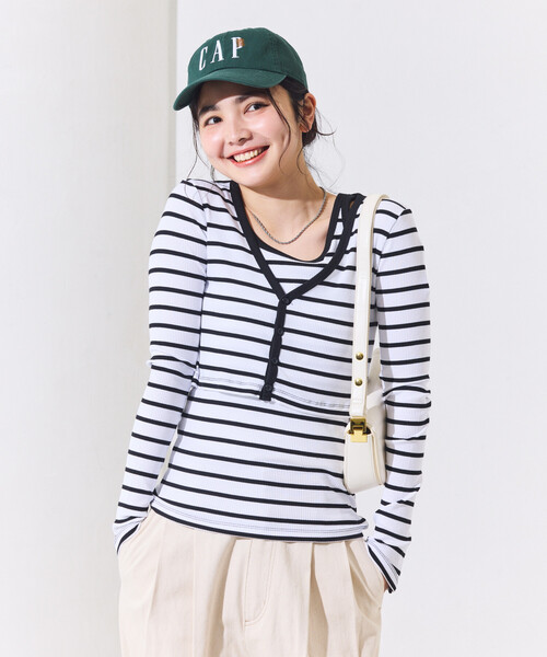FREAK'S STORE(フリークスストア)の「コットンモダール タンクセット リブショートカーディガン(Tシャツ/カットソー・レディース・ホワイト/レッド/その他13/ブラック・フリ-)」の4枚目の写真