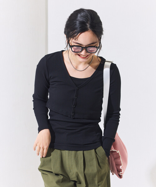 FREAK'S STORE(フリークスストア)の「コットンモダール タンクセット リブショートカーディガン(Tシャツ/カットソー・レディース・ホワイト/レッド/その他13/ブラック・フリ-)」の3枚目の写真