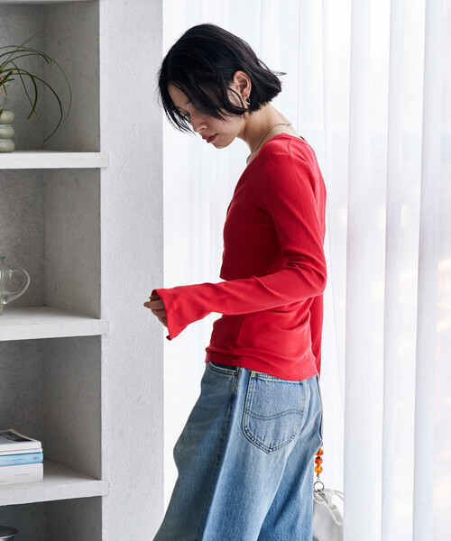 FREAK'S STORE(フリークスストア)の「コットンモダール タンクセット リブショートカーディガン(Tシャツ/カットソー・レディース・ホワイト/レッド/その他13/ブラック・フリ-)」の7枚目の写真