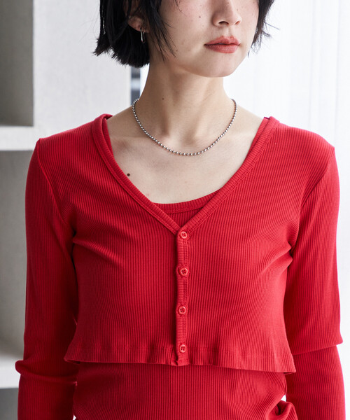 FREAK'S STORE(フリークスストア)の「コットンモダール タンクセット リブショートカーディガン(Tシャツ/カットソー・レディース・ホワイト/レッド/その他13/ブラック・フリ-)」の13枚目の写真