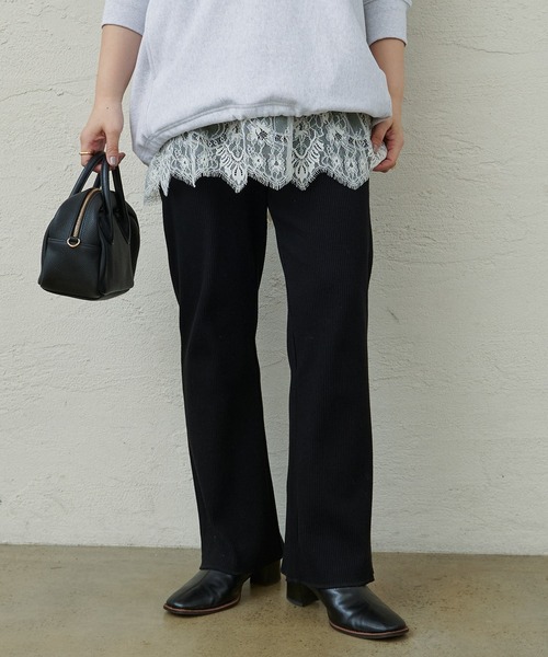 PUAL CE CIN(ピュアルセシン)の「微フレアリブパンツ(その他パンツ・レディース・グレー/ブラック・FREE)」の1枚目の写真