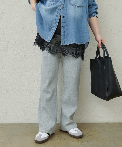 PUAL CE CIN(ピュアルセシン)の「微フレアリブパンツ(その他パンツ・レディース・グレー/ブラック・FREE)」の5枚目の写真