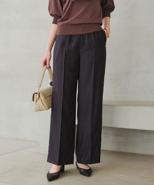 green label relaxing（グリーンレーベルリラクシング）の「［size SHORT/TALLあり］リネンライク ストレート パンツ（スラックス・レディース・ナチュラル/ブラウン/ネイビー・SHORT/36/38/40/TALL）」の3枚目の写真