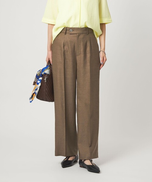 green label relaxing（グリーンレーベルリラクシング）の「［size SHORT/TALLあり］リネンライク ストレート パンツ（スラックス・レディース・ナチュラル/ブラウン/ネイビー・SHORT/36/38/40/TALL）」の2枚目の写真