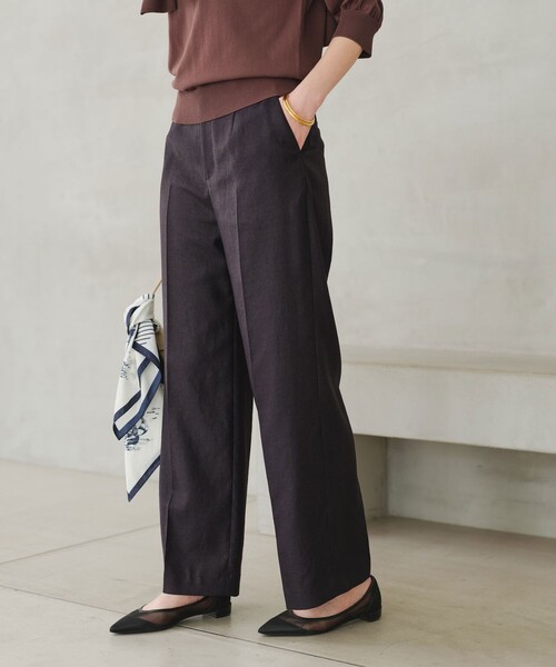 green label relaxing（グリーンレーベルリラクシング）の「［size SHORT/TALLあり］リネンライク ストレート パンツ（スラックス・レディース・ナチュラル/ブラウン/ネイビー・SHORT/36/38/40/TALL）」の11枚目の写真