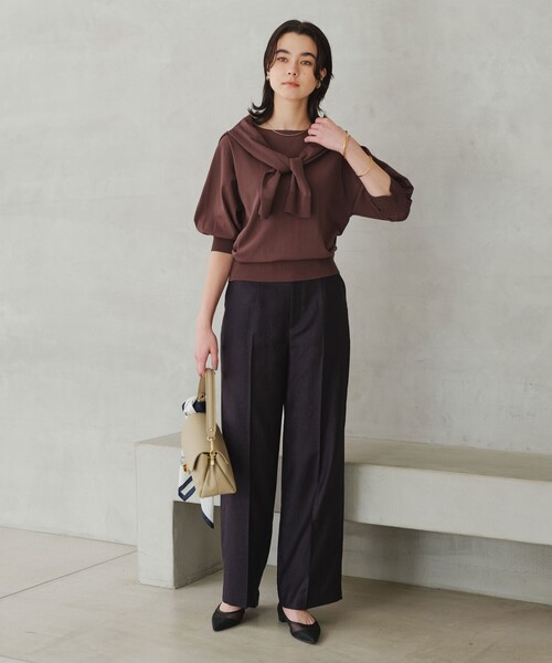 green label relaxing（グリーンレーベルリラクシング）の「［size SHORT/TALLあり］リネンライク ストレート パンツ（スラックス・レディース・ナチュラル/ブラウン/ネイビー・SHORT/36/38/40/TALL）」の12枚目の写真