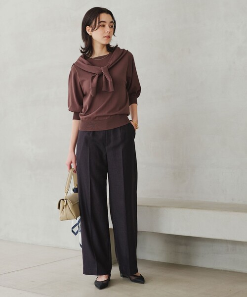 green label relaxing（グリーンレーベルリラクシング）の「［size SHORT/TALLあり］リネンライク ストレート パンツ（スラックス・レディース・ナチュラル/ブラウン/ネイビー・SHORT/36/38/40/TALL）」の13枚目の写真