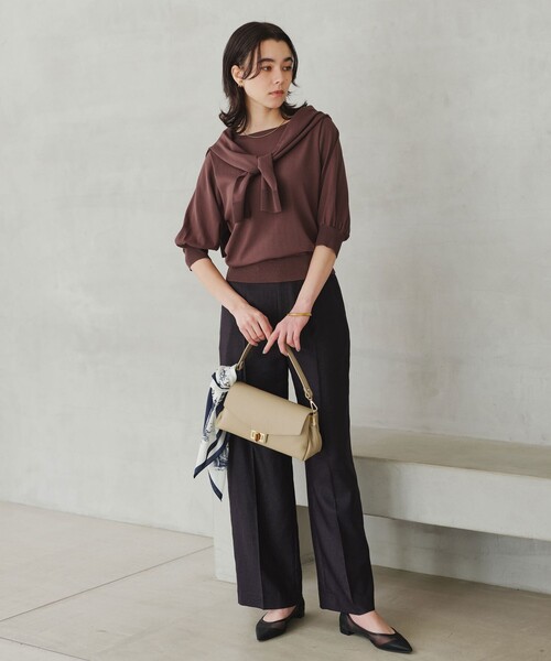 green label relaxing（グリーンレーベルリラクシング）の「［size SHORT/TALLあり］リネンライク ストレート パンツ（スラックス・レディース・ナチュラル/ブラウン/ネイビー・SHORT/36/38/40/TALL）」の14枚目の写真